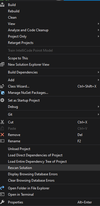 Rescan solution In Visual Studio